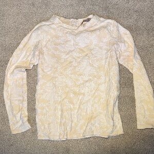 LOFT Cream Floral Lace Long Sleeve Top